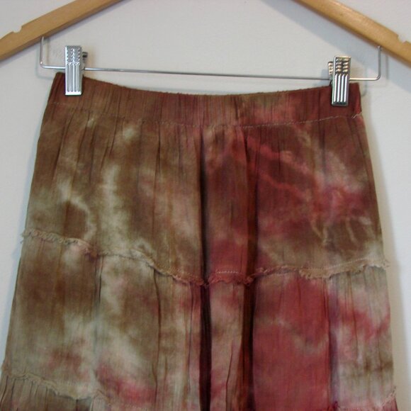 Maxi Skirt Boho Festival Prairie Western Cowgirl Tie Dye Brown Rust Fray Medium - Picture 3 of 15